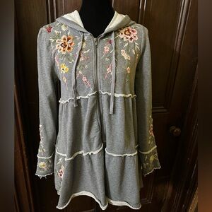 NEW JOHNNY WAS acacia tiered hoodie in heather grey XS